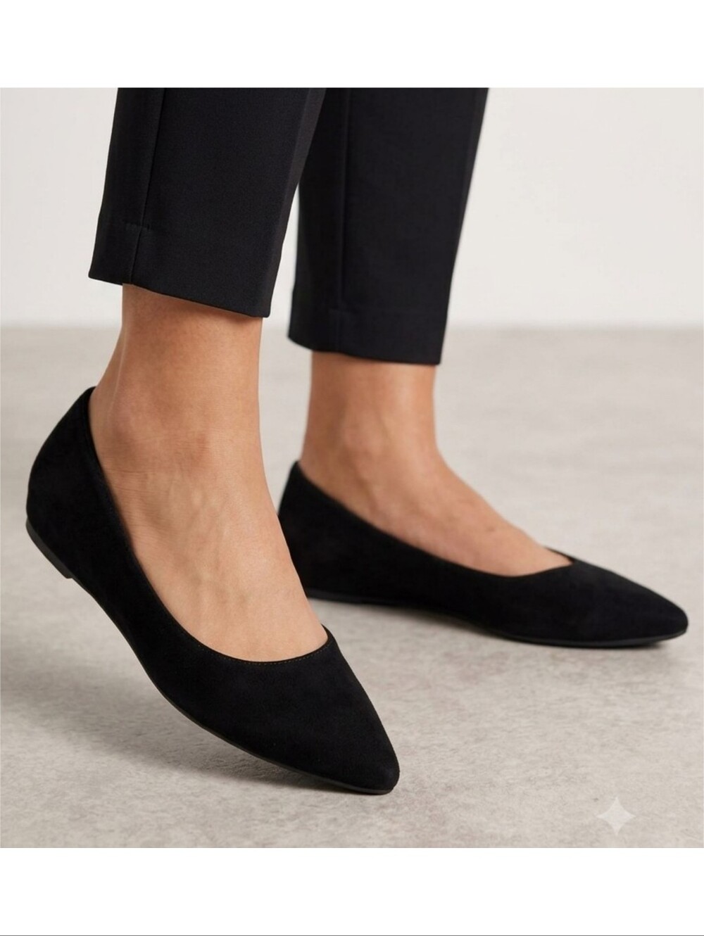 Marbella Faux Suede Pointed Toe Flats Black Size 9.5